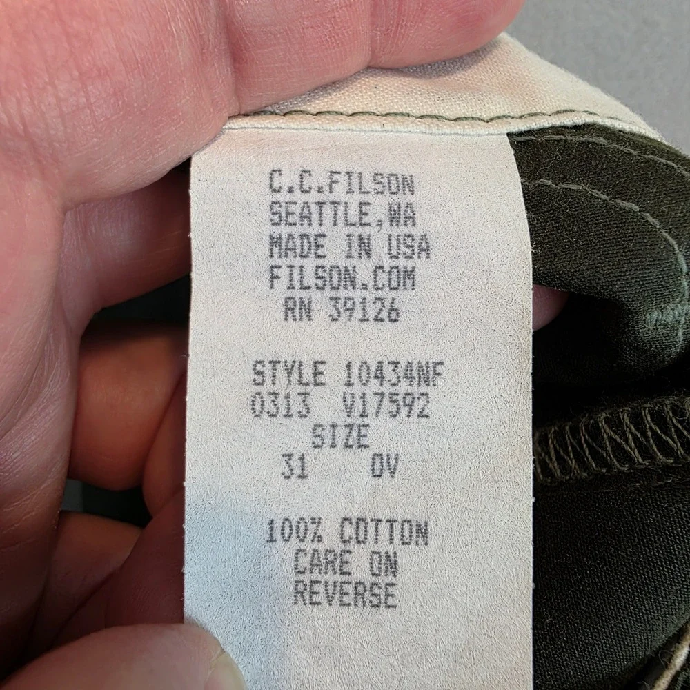 Filson MNS Guide Pant Waxed Cotton Olive Green Cargo Pants 31x34 USA Made $265
